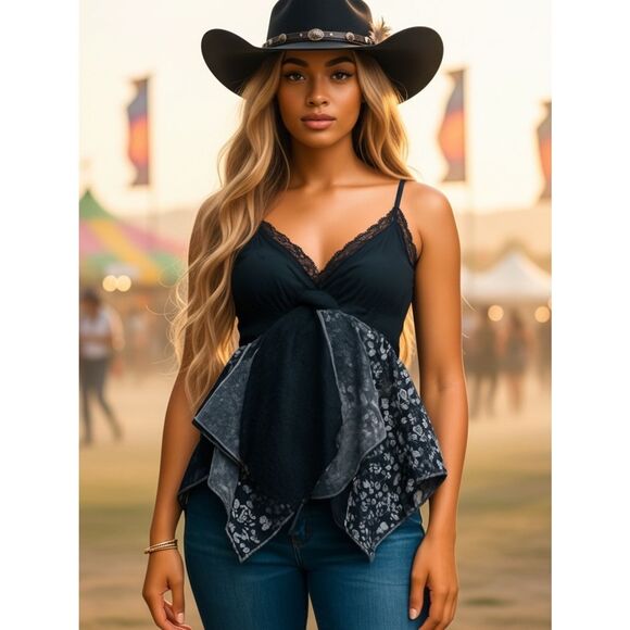 True Rebel Tops - Black Multi Layer Hanky Top | Boho Western Goth Festival OOAK